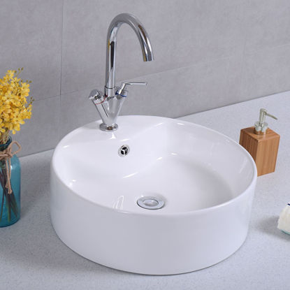 Picture of 18"x 18" Round Bathroom Ceramic Vessel Sink Bowl Porcelain with Pop Up Drain Basin