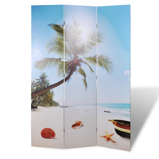 Picture of 3-Panel Room Divider Folding Double Sided Screen Beach Print 47.2" x 70.9"