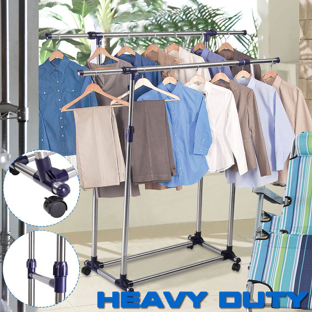 Affordable Variety / Adjustable Portable Rolling Double Clothing Rack