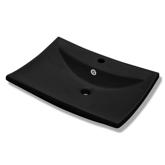 Picture of Bathroom Basin Ceramic Sink with Overflow and Faucet Hole - Black