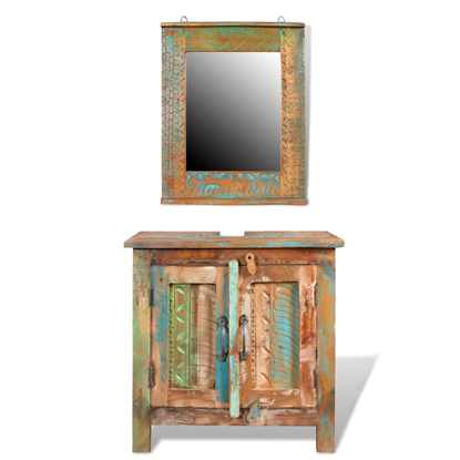 Picture of Bathroom Vanity Cabinet Set with Mirror - Reclaimed Solid Wood