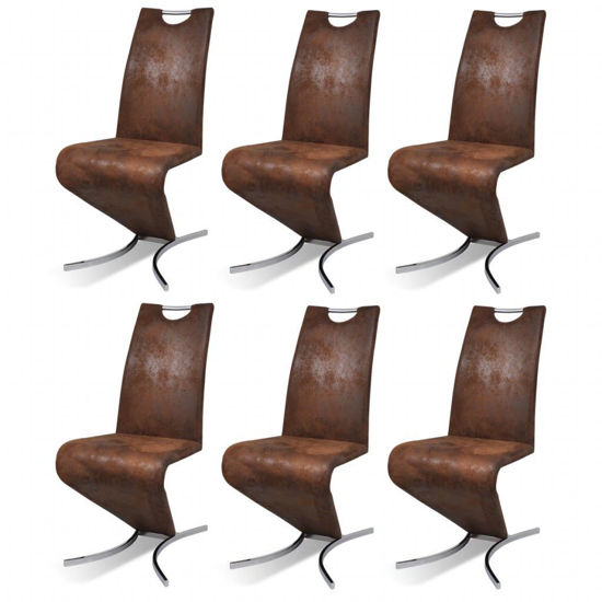 Picture of Cantilever Dining Chairs 6 pcs Artificial Leather Brown