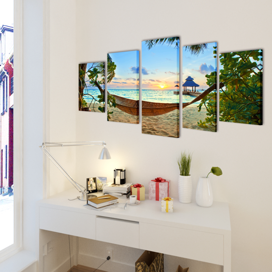 Picture of Canvas Wall Print Set Sand Beach with Hammock 39" x 20"