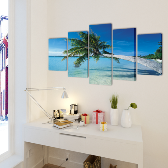 Picture of Canvas Wall Print Set Sand Beach with Palm Tree 39" x 20"