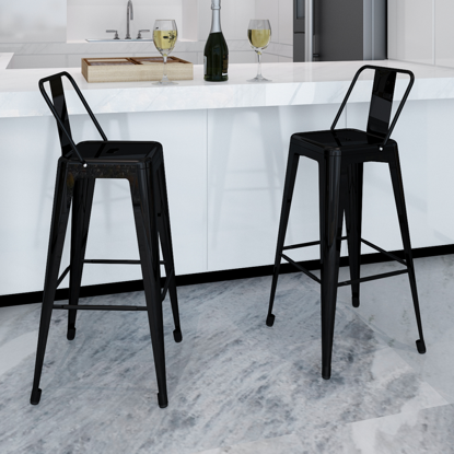 Picture of Dining Bar Chair High Stools Square 2 pcs - Black