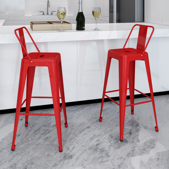 Picture of Dining Bar Chair High Stools Square 2 pcs - Red