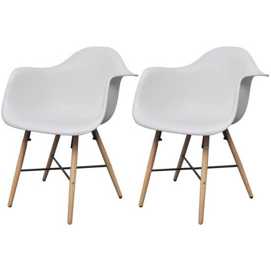 Picture of Dining Chair with Armrests and Beech Wood Legs - White 2 Pc