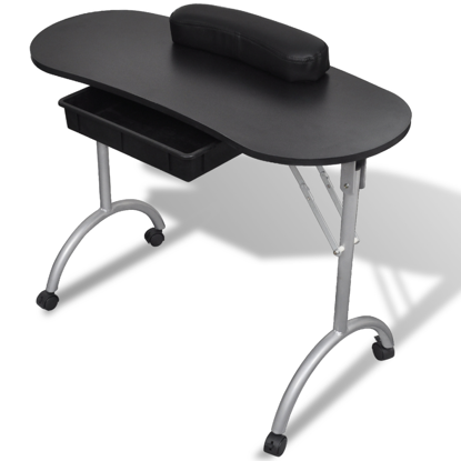 Picture of Foldable Manicure Nail Table with Castors - Black
