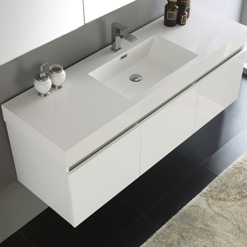 Affordable Variety / Fresca Mezzo 59" White Wall Hung Single Sink