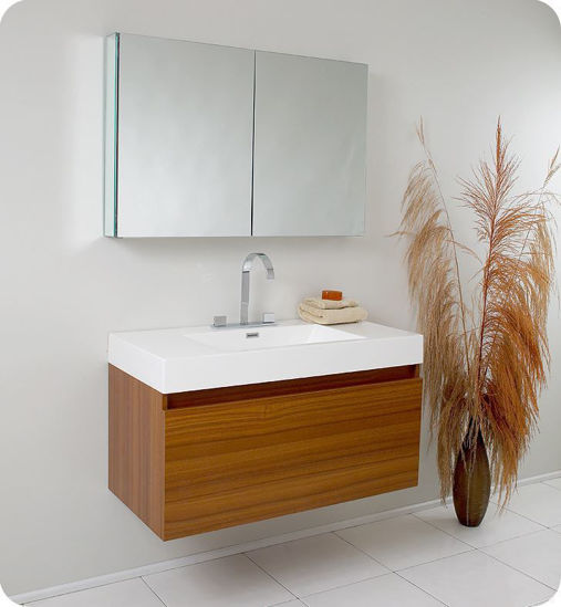Picture of Fresca Mezzo Modern Bathroom Vanity with Medicine Cabinet in Teak