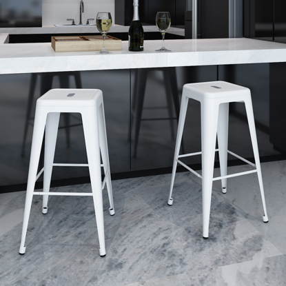 Picture of Kitchen Bar Chair Stools Square - 2 pcs White