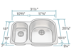 Picture of Kitchen Sink Offset Double Bowl Undermount - Stainless Steel