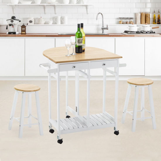 Picture of Kitchen Trolley Cart Dining Island with Stools