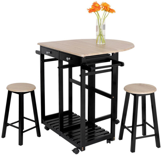 Picture of Kitchen Trolley Cart Dining Island with Stools