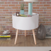 Picture of Living Room Side Table with Serving Tray Round 15 x 17 - White