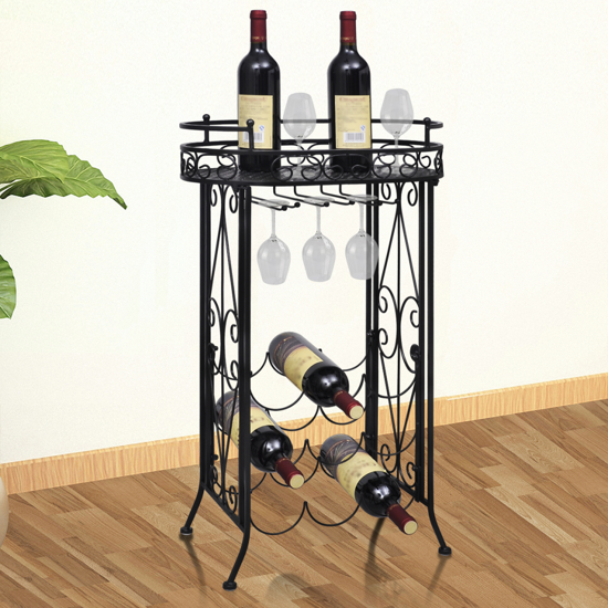 Picture of Metal Wine Rack Wine Table with Hooks for 9 Bottles