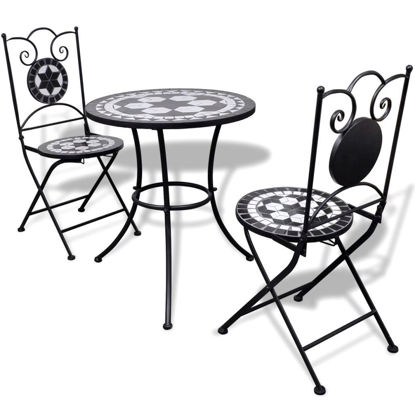 Picture of Outdoor Bistro Table 23" with 2 Chairs - Mosaic - Black and White