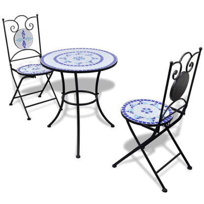 Picture of Outdoor Bistro Table 23" with 2 Chairs - Mosaic - Blue and White