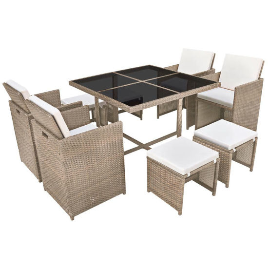 Picture of Outdoor Dining Set - Poly Rattan - Gray Beige