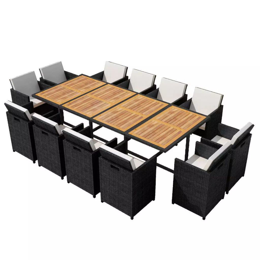 Affordable Variety / Outdoor Dining Set Poly Rattan Acacia Wood Black
