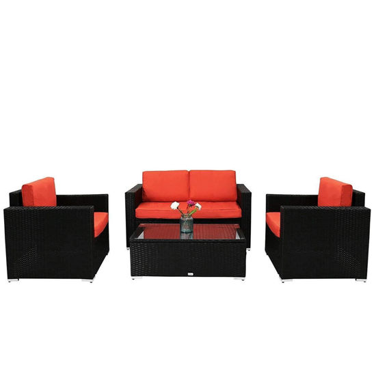 Picture of Outdoor Furniture Set with Orange Cushions - 4 pcs
