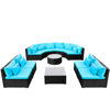 Picture of Outdoor Furniture Sofa Seating Set with Sun Loungers Poly Rattan - Tropical Blue