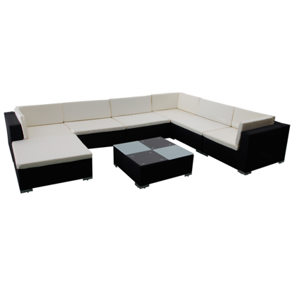 Picture of Outdoor Garden Furniture Lounge Set Wicker Poly Rattan - Black 8 Piece