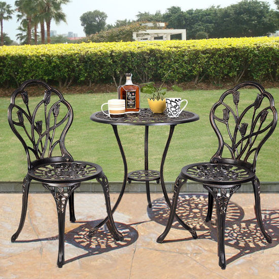 Picture of Outdoor Patio Bistro Set Tulip Design in Antique Copper