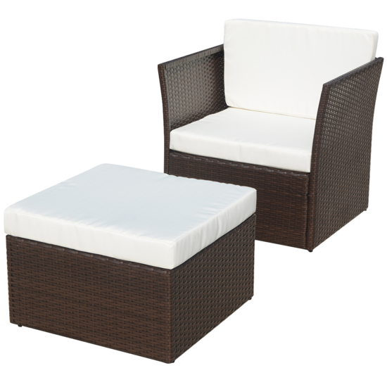Picture of Outdoor Patio Furniture Rattan Wicker Chair Stool Set - Brown