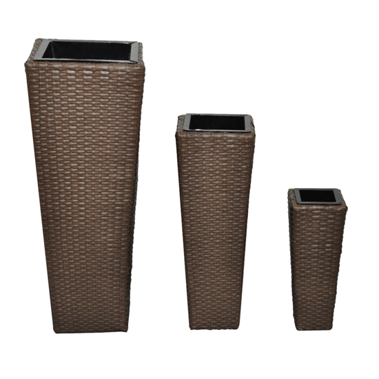 Affordable Variety / Outdoor Rattan Flower Pots Brown 3 Psc