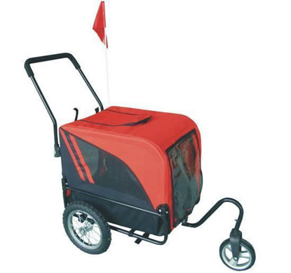 Picture of Pet Dog Stroller with Swivel Wheel and Bike Trailer - Red / Black