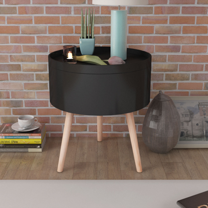 Picture of Side Table with Serving Tray Round 15.6"x17.5" Black