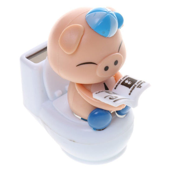 Picture of Solar Powered Flip Flap Dancing Bobble Head Pig Toy Blue