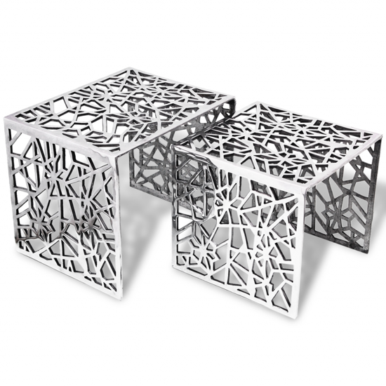 Picture of Two Piece Side Tables Square Aluminum Silver