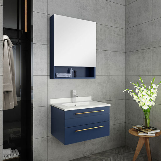 Picture of Lucera 24" Royal Blue Wall Hung Undermount Sink Modern Bathroom Vanity w/ Medicine Cabinet