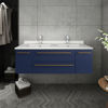 Picture of Lucera 48" Royal Blue Wall Hung Modern Bathroom Cabinet w/ Top & Double Undermount Sinks