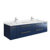 Picture of Lucera 60" Royal Blue Wall Hung Modern Bathroom Cabinet w/ Top & Double Undermount Sinks