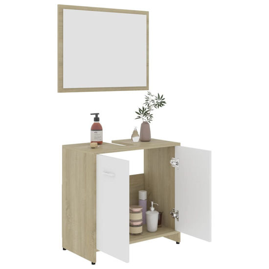 Picture of 23" Bathroom Furniture Set with Mirror - White and Sonoma Oak