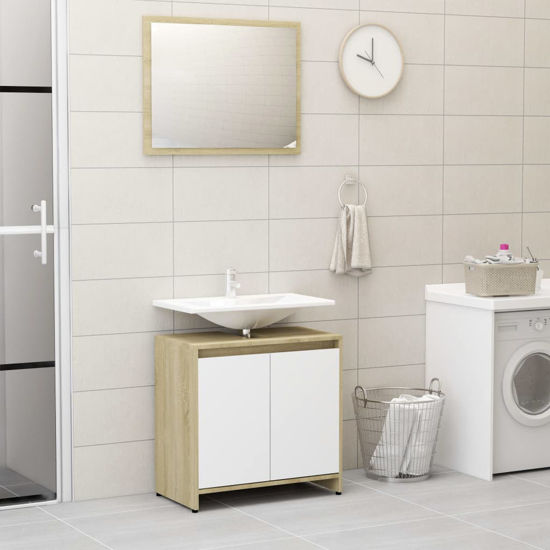 Picture of 23" Bathroom Furniture Set with Mirror - White and Sonoma Oak