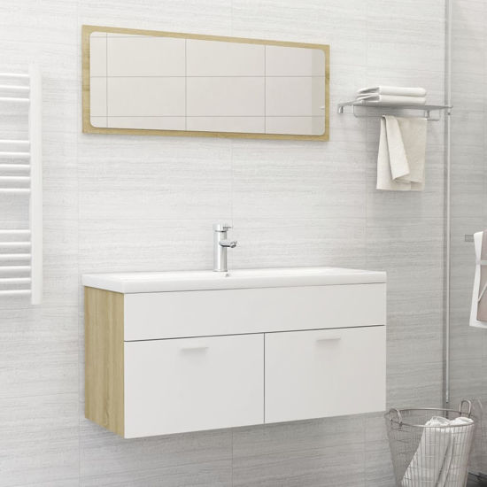 Picture of 39" Bathroom Furniture Set with Mirror - White and Sonoma Oak