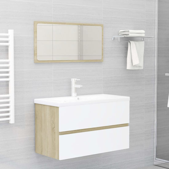 Picture of 31" Bathroom Furniture Set with Mirror - White and Sonoma Oak