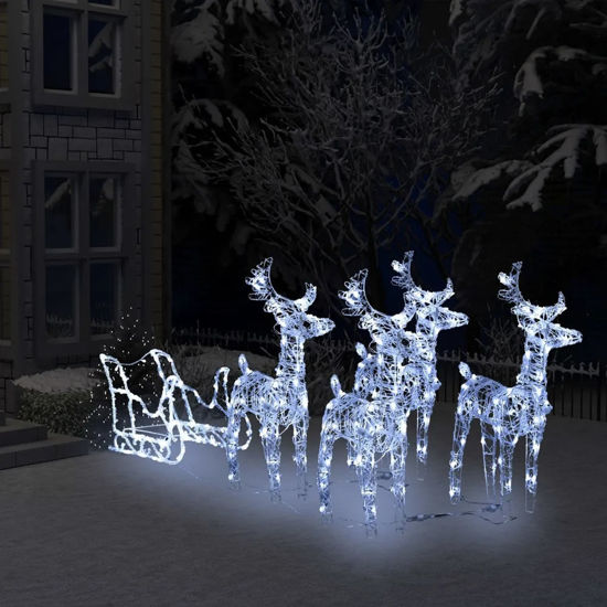 Picture of 9' Christmas Decor Acrylic Reindeers & Sleigh - C White