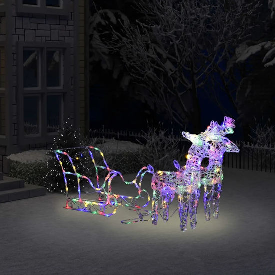 Picture of 4' Christmas Decor Acrylic Reindeers & Sleigh - Multi-Color