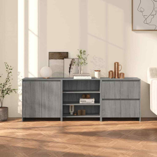 Picture of Wooden Sideboard with Storage Cabinet and Shelves SEW 3 pc - Gray