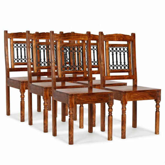 Picture of Wooden Dining Chairs - 6 pc Brown