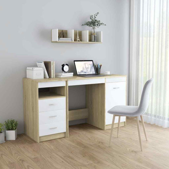 Picture of Wooden Home Office Desk with Drawers and Storage 55"
