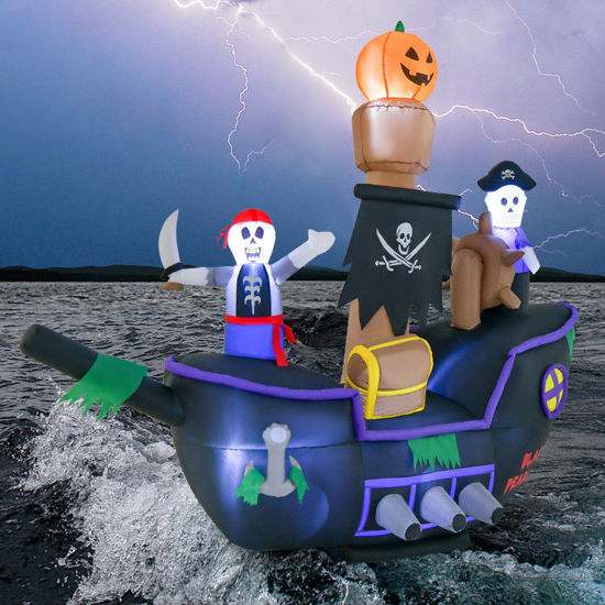 Picture of 7' Halloween Inflatable Pirate Ship With Lights